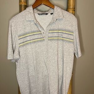 Travis Mathew Light Gray Polo with Blue and Yellow Stripes